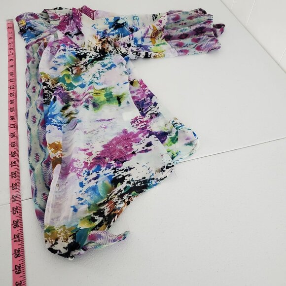Figueroa & Flower Womens Blouse Colorful Abstract 3/4 Size 1X Tie Hem Semi Sheer - Picture 8 of 9